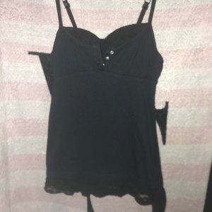 Bongo ‘Diamond’ Black Spaghetti Strap Tank Top with Lace Hem